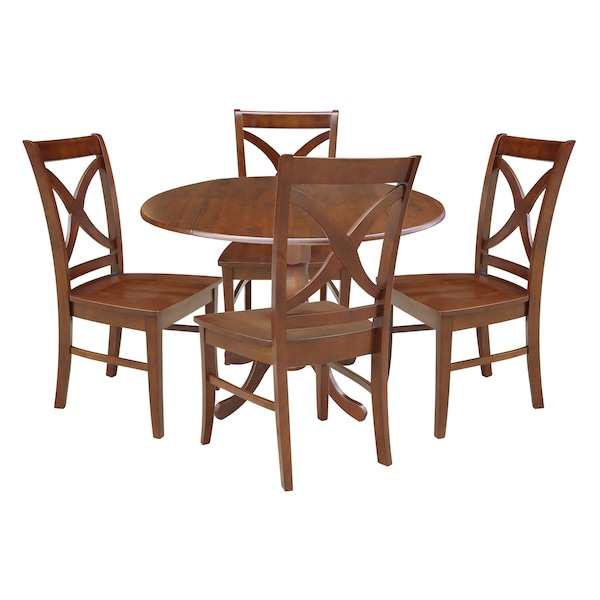 International Concepts 42 in. Dual Drop Leaf Table with 4 Cross Back Dining Chairs - 5 Piece Dining Set K581-42DP-C-14-4 - main
